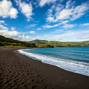 Terceira beach black sand, ocean, sky, sunshine, nature