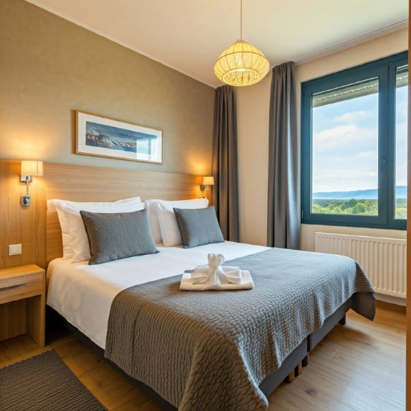 Image of a room in a holiday rental in Terceira with bed and linen and extra towels.