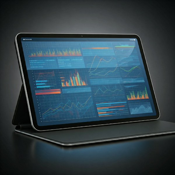 Image of a ipad with a lot of chart and graphs to analyze prices
