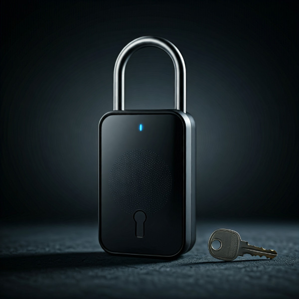 Image of a smart lock and a traditional key